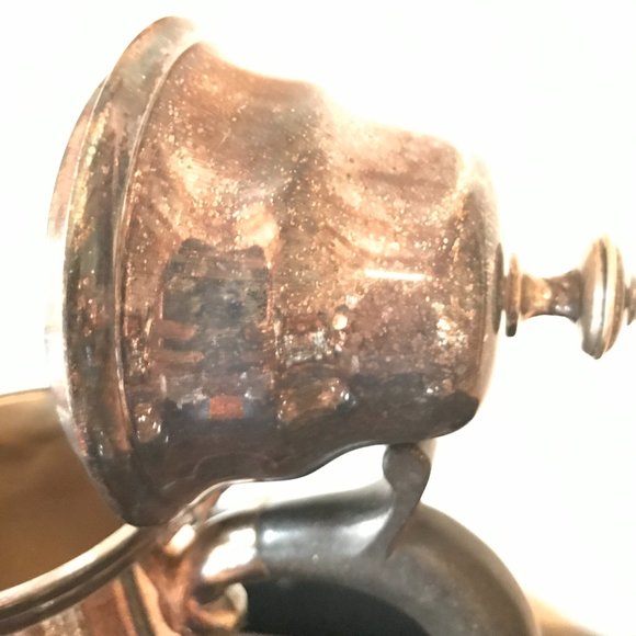 Antique Patinated Pure Silver Plated 5 Pc Tea Set w/ Black Wood Handle - Picture 15 of 15